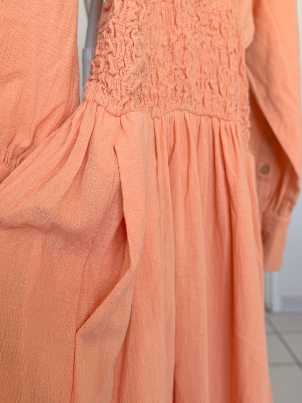 Free People Peach Button-Front Maxi Dress with Shirred Waist - Picture 10 of 14